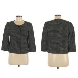 Talbots Blazer Cotton Collarless Scoop Neck Polka Dot Textured Black White 6